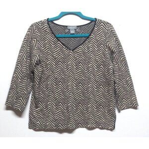 JOAN VASS STUDIO top thick knit stretch pullover sweater Sz M geometric zigzag